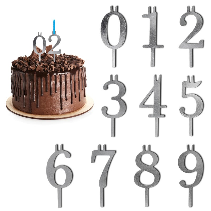 Kalinar Numbered Aluminum Birthday Cake Candle Holder Set â€“ 20 Reusable Cake Toppers for Parties, Anniversaries and Celebrations - Includes Double Numbers 0-9 (Silver) - Image 1